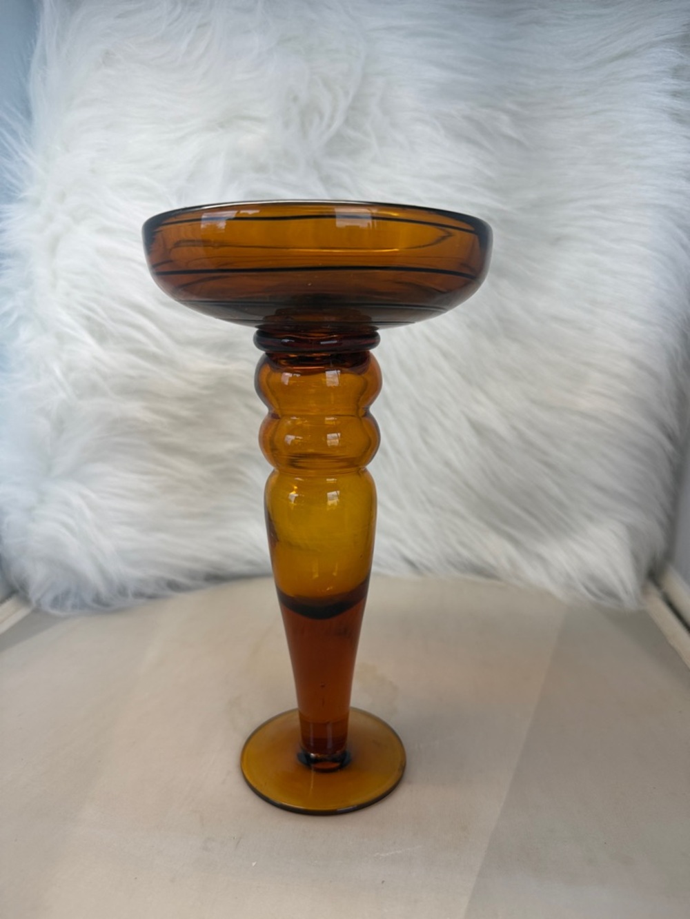Amber Glass Goblet Decorative Pedestal